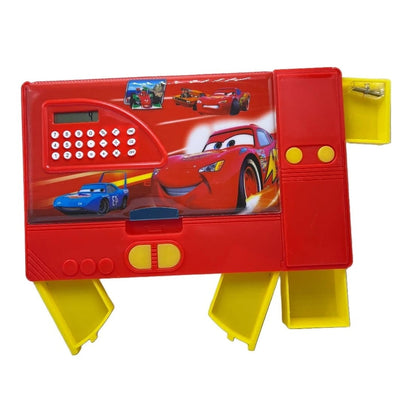 Dual-Side Magnetic Pencil Box for Kids: Jumbo Multipurpose Storage with Built-in Calculator (Car Design)
