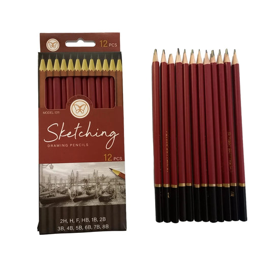 Professional Sketch and Drawing Pencils Set - 12 Pcs (8B to 2H) in Metal Box
