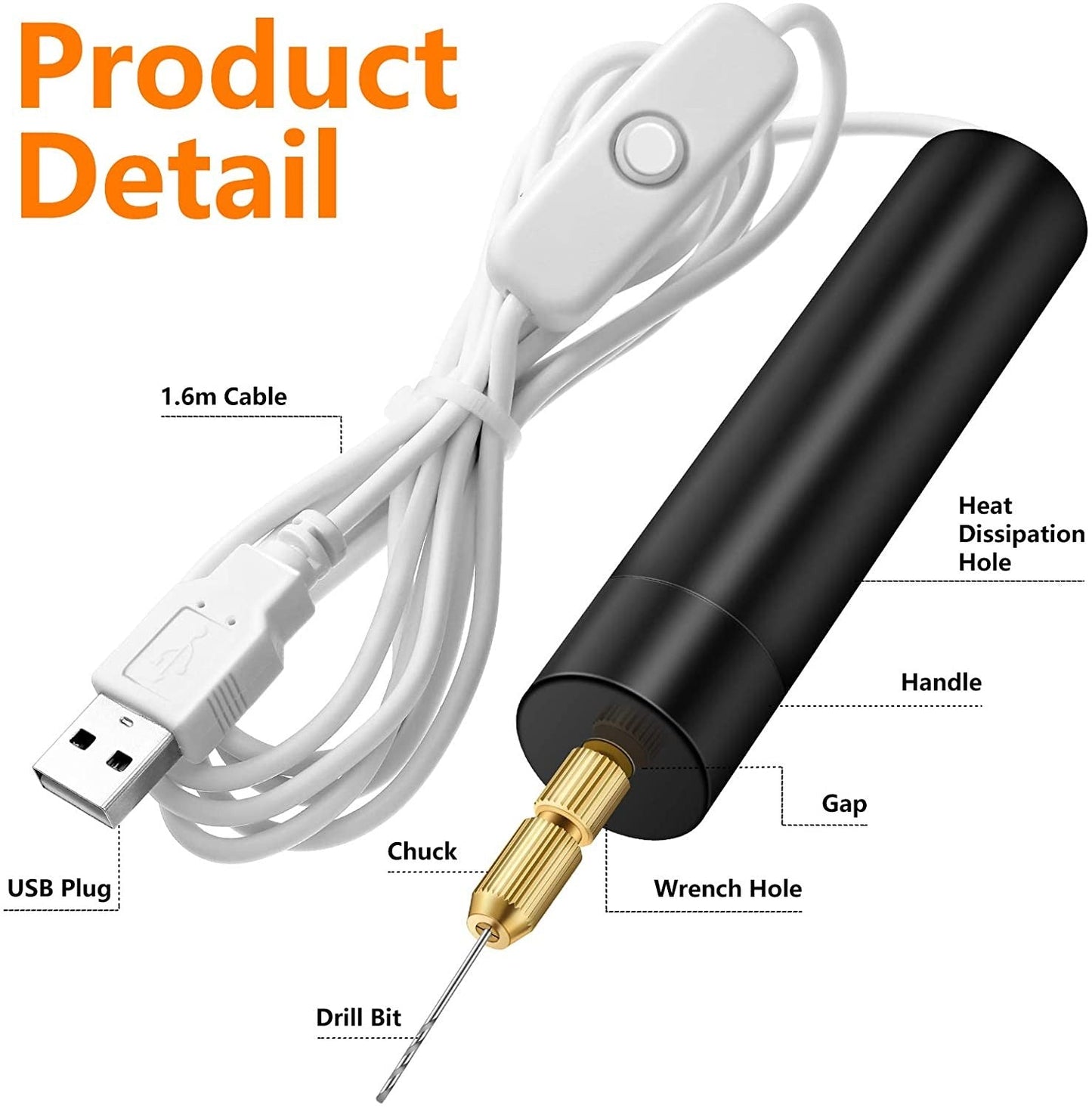 Electric USB Mini Drill 15-Piece Set – Handheld Drilling Tool for Acrylic, Wood, and More