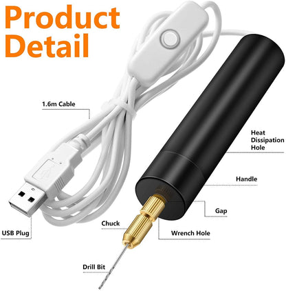 Electric USB Mini Drill 15-Piece Set – Handheld Drilling Tool for Acrylic, Wood, and More