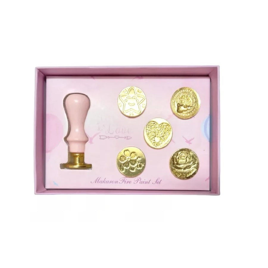 Elegant Wax Seal Stamp Set: Wooden Handle with Brass Head, 6 Beautiful Designs