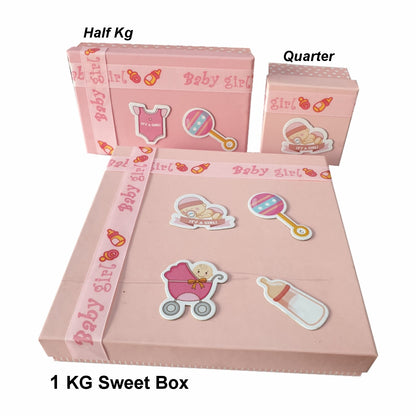 1/4, 1/2, 1 Kg New Born Baby Gift Boxes With Butter Paper / Sweet Box / Gift Box / Mithai Box / 250/500/1000 grams Baby Girl/Pink Box, Baby Boy/Blue Box