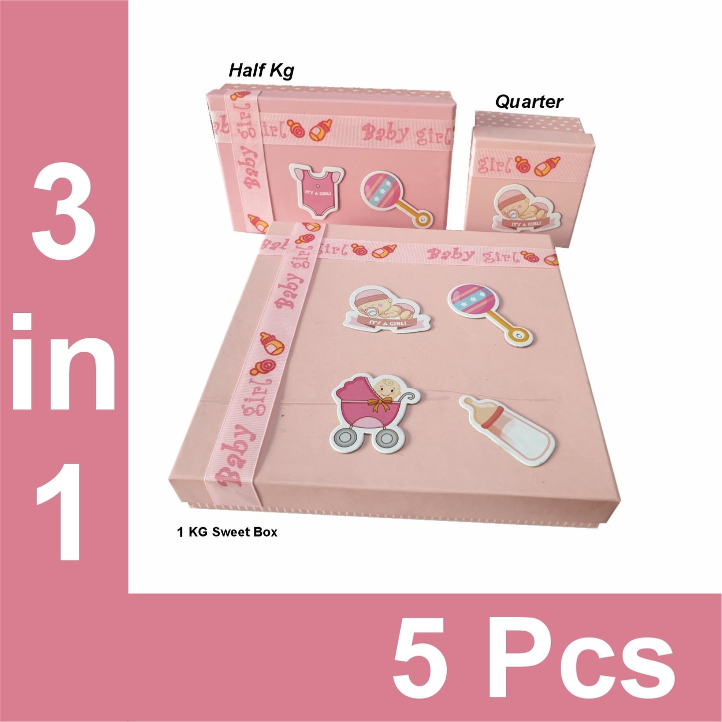 1/4, 1/2, 1 Kg New Born Baby Gift Boxes With Butter Paper / Sweet Box / Gift Box / Mithai Box / 250/500/1000 grams Baby Girl/Pink Box, Baby Boy/Blue Box