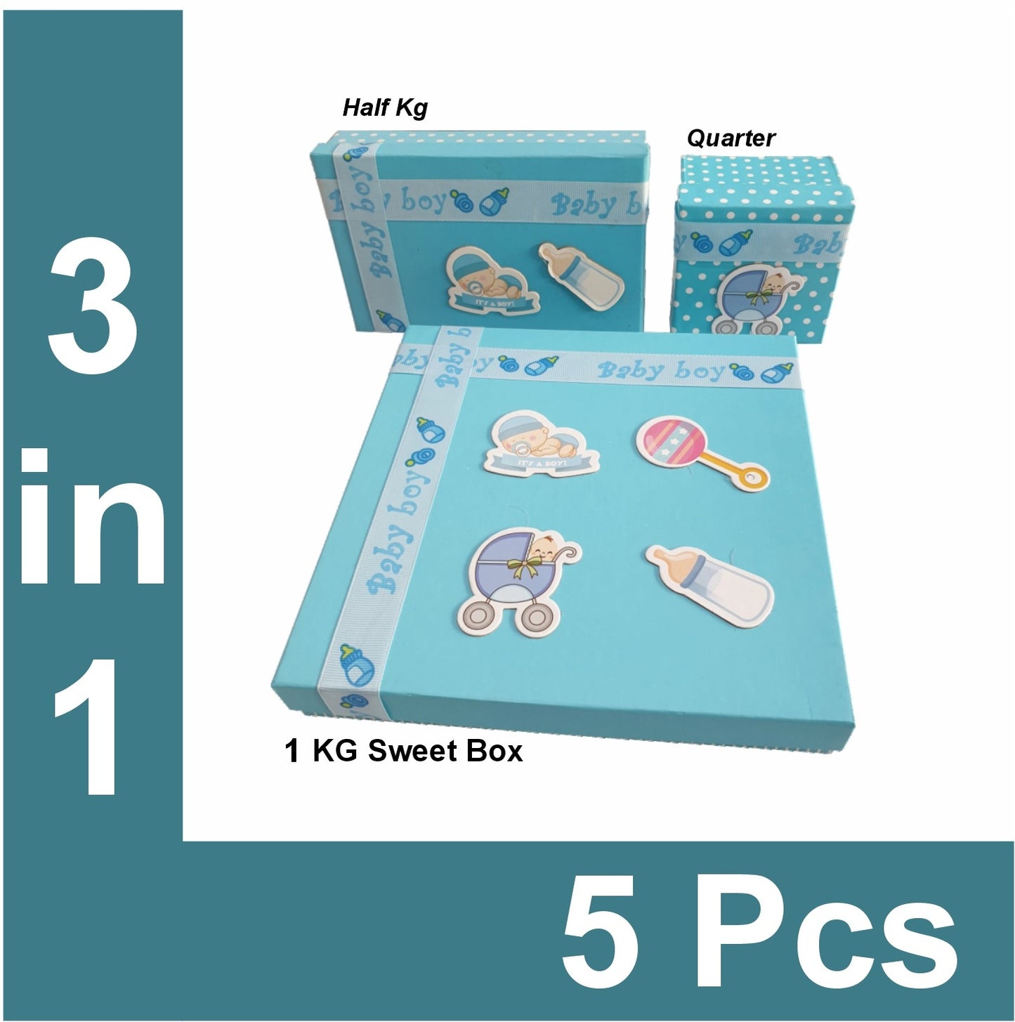 1/4, 1/2, 1 Kg New Born Baby Gift Boxes With Butter Paper / Sweet Box / Gift Box / Mithai Box / 250/500/1000 grams Baby Girl/Pink Box, Baby Boy/Blue Box