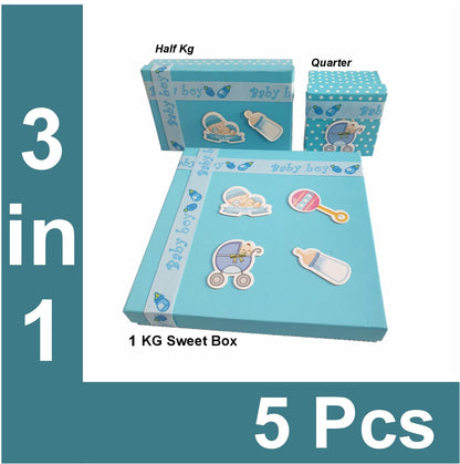 1/4, 1/2, 1 Kg New Born Baby Gift Boxes With Butter Paper / Sweet Box / Gift Box / Mithai Box / 250/500/1000 grams Baby Girl/Pink Box, Baby Boy/Blue Box
