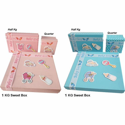 1/4, 1/2, 1 Kg New Born Baby Gift Boxes With Butter Paper / Sweet Box / Gift Box / Mithai Box / 250/500/1000 grams Baby Girl/Pink Box, Baby Boy/Blue Box
