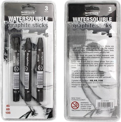 Worison Watersoluble Graphite Sticks (Pack of 3) – Perfect for Sketching, Shading, and Watercolor Effects