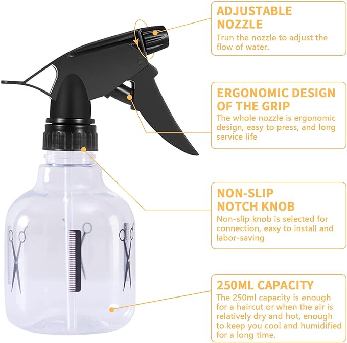 250ml Cone Hair Spray Bottle - Ultra Fine Mister for Hair Fashion and Styling - Transparent Premium Plastic