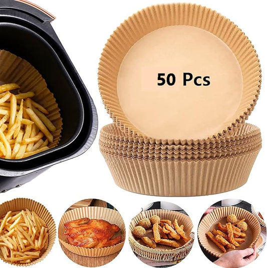 Air Fryer Paper Liners - 50 Pcs Non-stick Disposable Parchment Sheets for Air Frying, Baking, Roasting & Microwave Use (7.9 inch - Round)