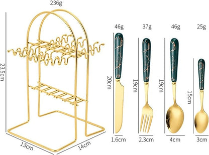 24-Piece Stainless Steel Cutlery Set with Stand – Fork, Spoon, Knife, and Teaspoon for 6 Persons