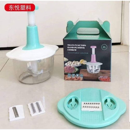 2000ml Chopper - Powerful Manual Food Chopper - Hand held Mini Food Processor, Vegetables, Fruits, Onions Choppers, Dicers and Mincers - Pump Action With 4 blades