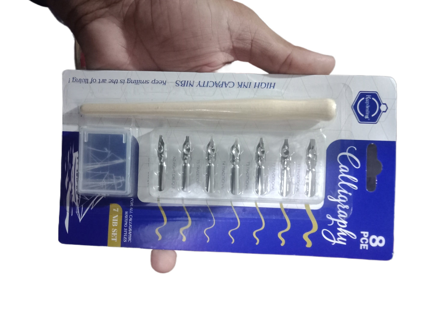 8-Piece Calligraphy Dip Pen Set – 7 Nibs, Wooden Handle