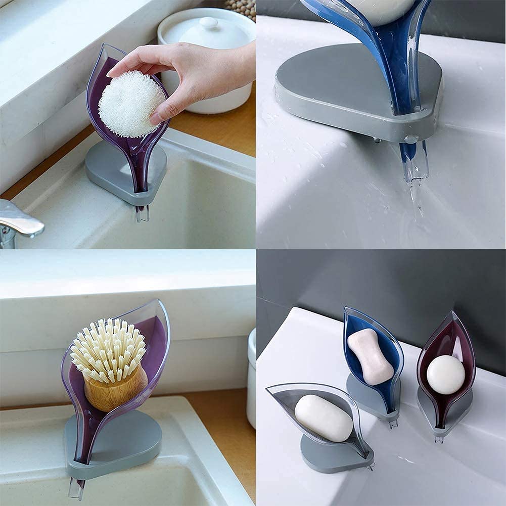 Creative Leaf Shape Plastic Soap Dish with Suction Holder - Stylish Storage Basket for Soap, Sponges & Small Items