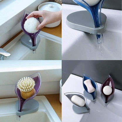 Creative Leaf Shape Plastic Soap Dish with Suction Holder - Stylish Storage Basket for Soap, Sponges & Small Items