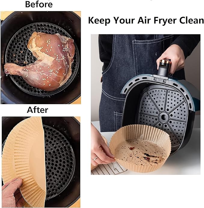 Air Fryer Paper Liners - 50 Pcs Non-stick Disposable Parchment Sheets for Air Frying, Baking, Roasting & Microwave Use (7.9 inch - Round)
