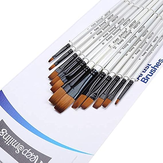 Pack Of 12 Flat Tip Artist Paint Brushes