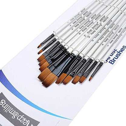 Pack Of 12 Flat Tip Artist Paint Brushes