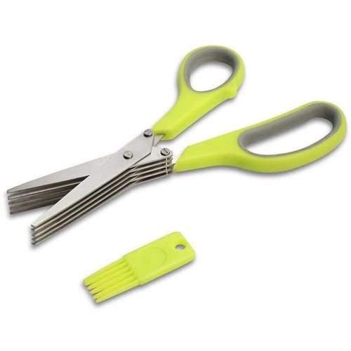 Shredding Scissors with Cleaning Combo - 5 Blade Multi-Function Stainless Steel Herb and Vegetable Scissors