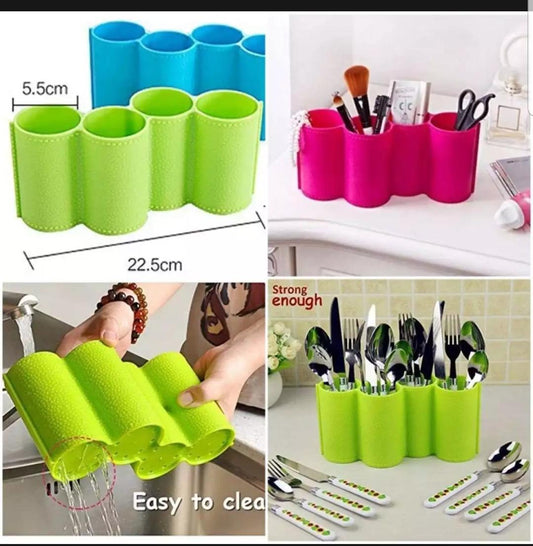 Kitchen Utensils Holder - Plastic Tableware Organizer for Spoons, Forks & Knives