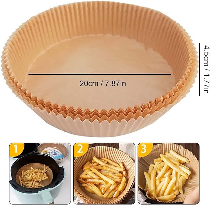 Air Fryer Paper Liners - 50 Pcs Non-stick Disposable Parchment Sheets for Air Frying, Baking, Roasting & Microwave Use (7.9 inch - Round)