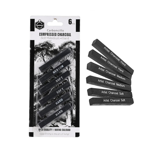 Pack of 6 Compress Charcoal Sticks – Soft, Medium, Hard, Shading       You said: write a