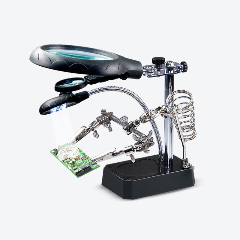 TE-800 5-LED Desktop Magnifying Glass with Soldering Stand and Clip