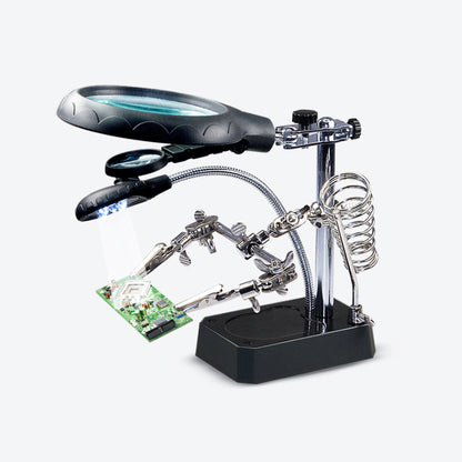 TE-800 5-LED Desktop Magnifying Glass with Soldering Stand and Clip