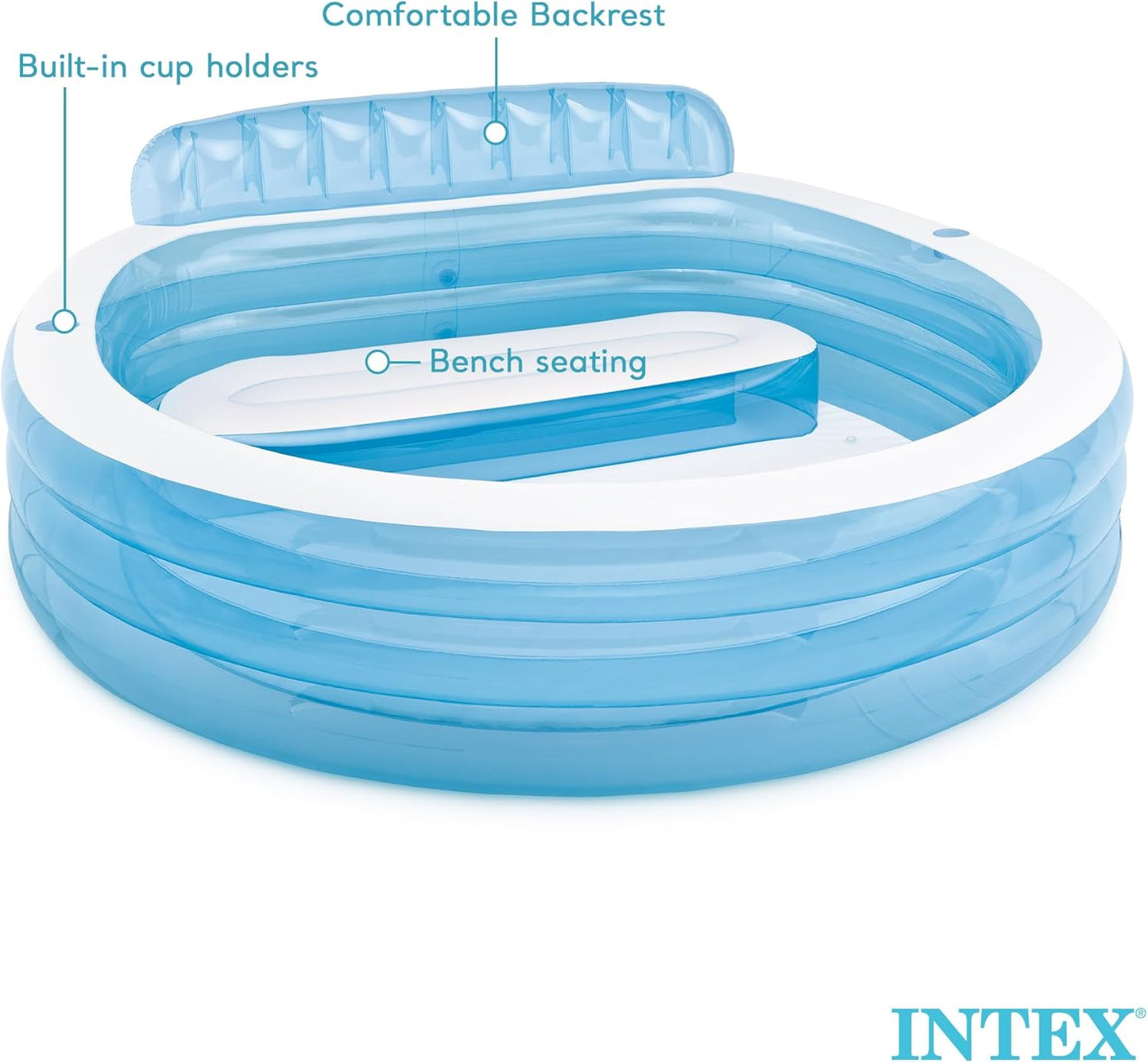 Intex 57190 - 90" x 86" x 31" Inflatable Family Lounge Pool with Built-in Bench & Cup Holder