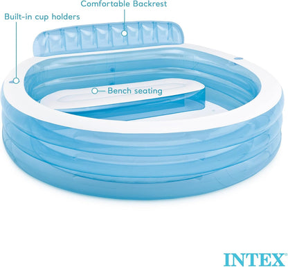 Intex 57190 - 90" x 86" x 31" Inflatable Family Lounge Pool with Built-in Bench & Cup Holder