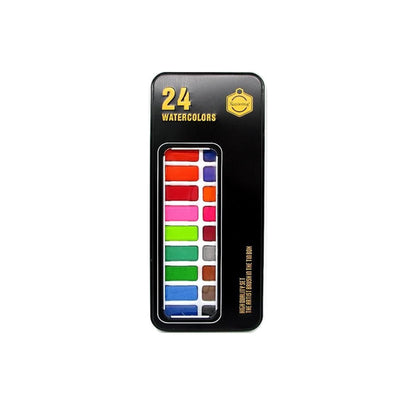 Watercolor Cake Black Tin Box Set 12 18 24 36 Color - Keepsmiling