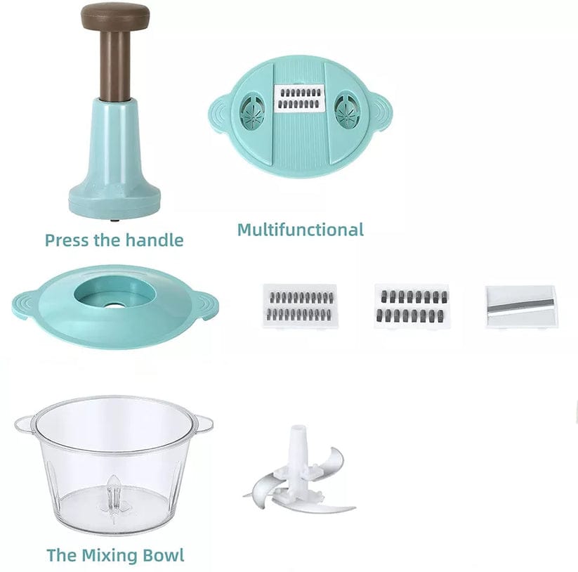 2000ml Chopper - Powerful Manual Food Chopper - Hand held Mini Food Processor, Vegetables, Fruits, Onions Choppers, Dicers and Mincers - Pump Action With 4 blades