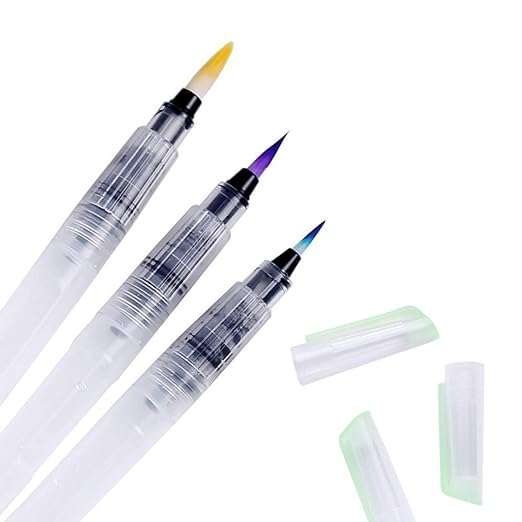 Pack of 3 Refillable Soft Watercolor Pens – For Painting, Calligraphy