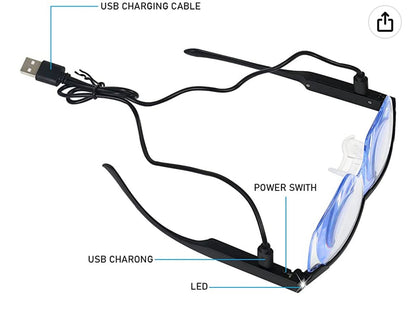 Lighted Magnifying Glass Set, 200% Magnification, LED Light, USB Rechargeable, Hands-Free Eyeglass