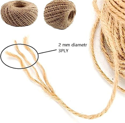 Simple Natural Brown Jute Rope / Thread – For Durable Packing String for Gardening Applications, Gift Wrapping Art and Craft – 2MM x 45M (Length)