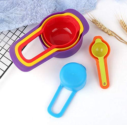 Pack of 6 Rainbow Measuring Cups and Spoons Set - High Quality Plastic Measuring Tools for Cooking and Baking - Measurements in Grams and Milliliters