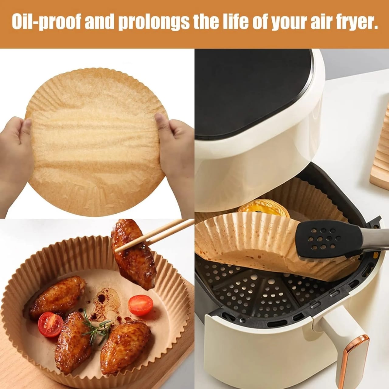 Air Fryer Paper Liners - 50 Pcs Non-stick Disposable Parchment Sheets for Air Frying, Baking, Roasting & Microwave Use (7.9 inch - Round)