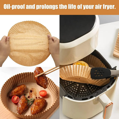 Air Fryer Paper Liners - 50 Pcs Non-stick Disposable Parchment Sheets for Air Frying, Baking, Roasting & Microwave Use (7.9 inch - Round)