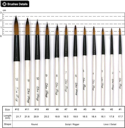 Professional Pack of 12 Round Tip Artist Brushes for Oil, Water, and Acrylic Painting