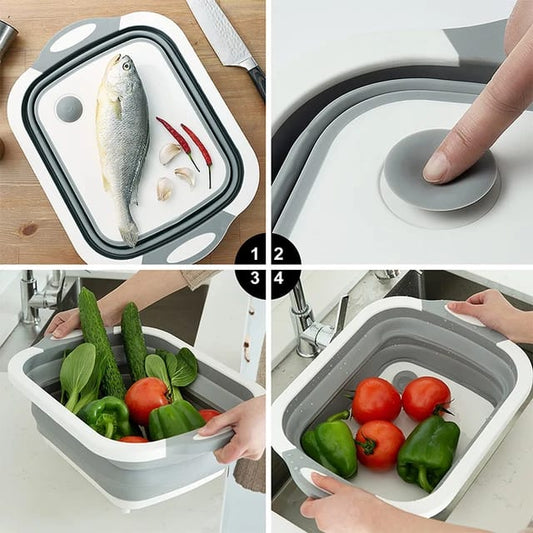 Folding Silicone Cutting Board - Multi-Function Foldable Board & Basket for Easy Food Prep and Transfer