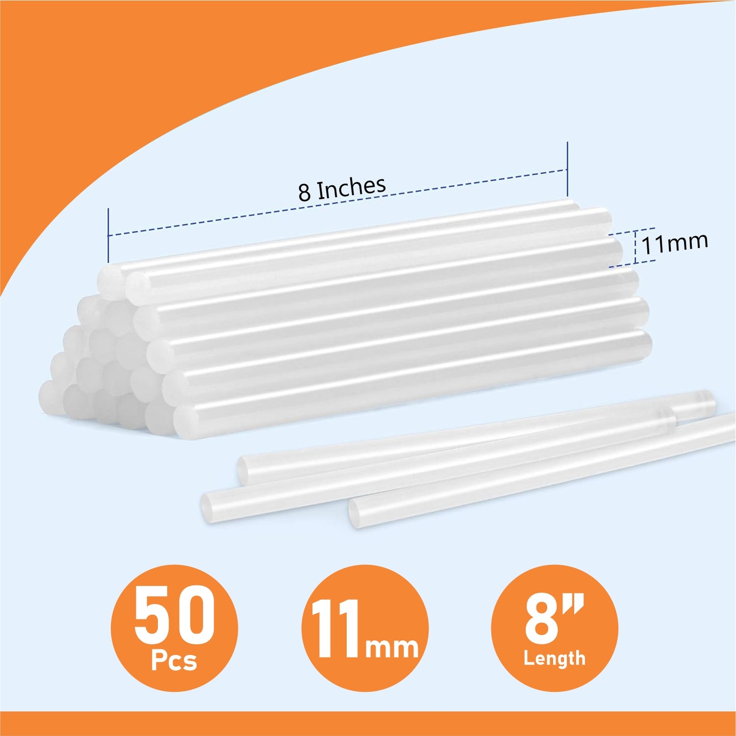 CuztomCraft - 50 Pcs - 11mm Hot Glue Gun Sticks Crystal Clear for DIY Art Craft, Home Decorations, Crafting, Scrap-booking and Gluing Projects