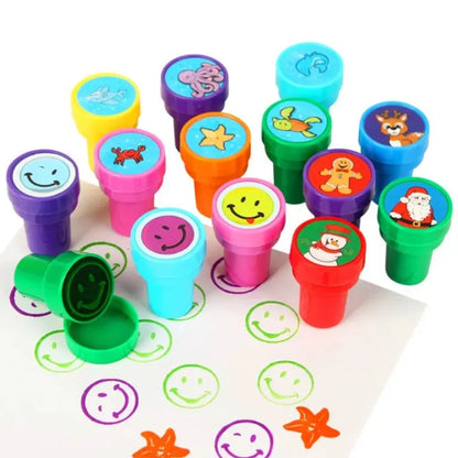 Set of 10 Cartoon Smiling Face Self-Ink Appreciation Stamps for Positive Reinforcement