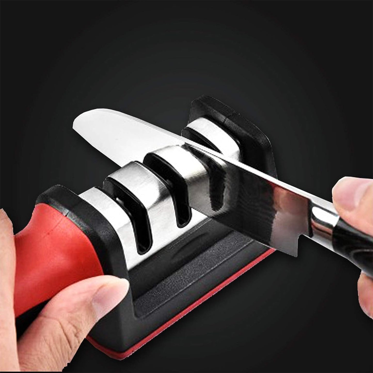 Advanced Manual 3 Stage 3 Slot Kitchen Knife Sharpener Tool kit - self Knives Shaping - Upgraded Knife Sharpener - Hand Tool - Ceramic Stone Repair Grinder