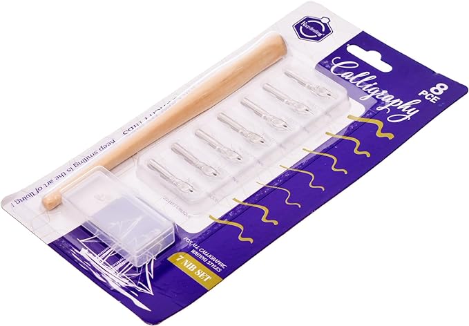 8-Piece Calligraphy Dip Pen Set – 7 Nibs, Wooden Handle