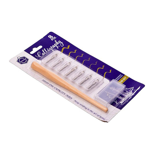 8-Piece Calligraphy Dip Pen Set – 7 Nibs, Wooden Handle