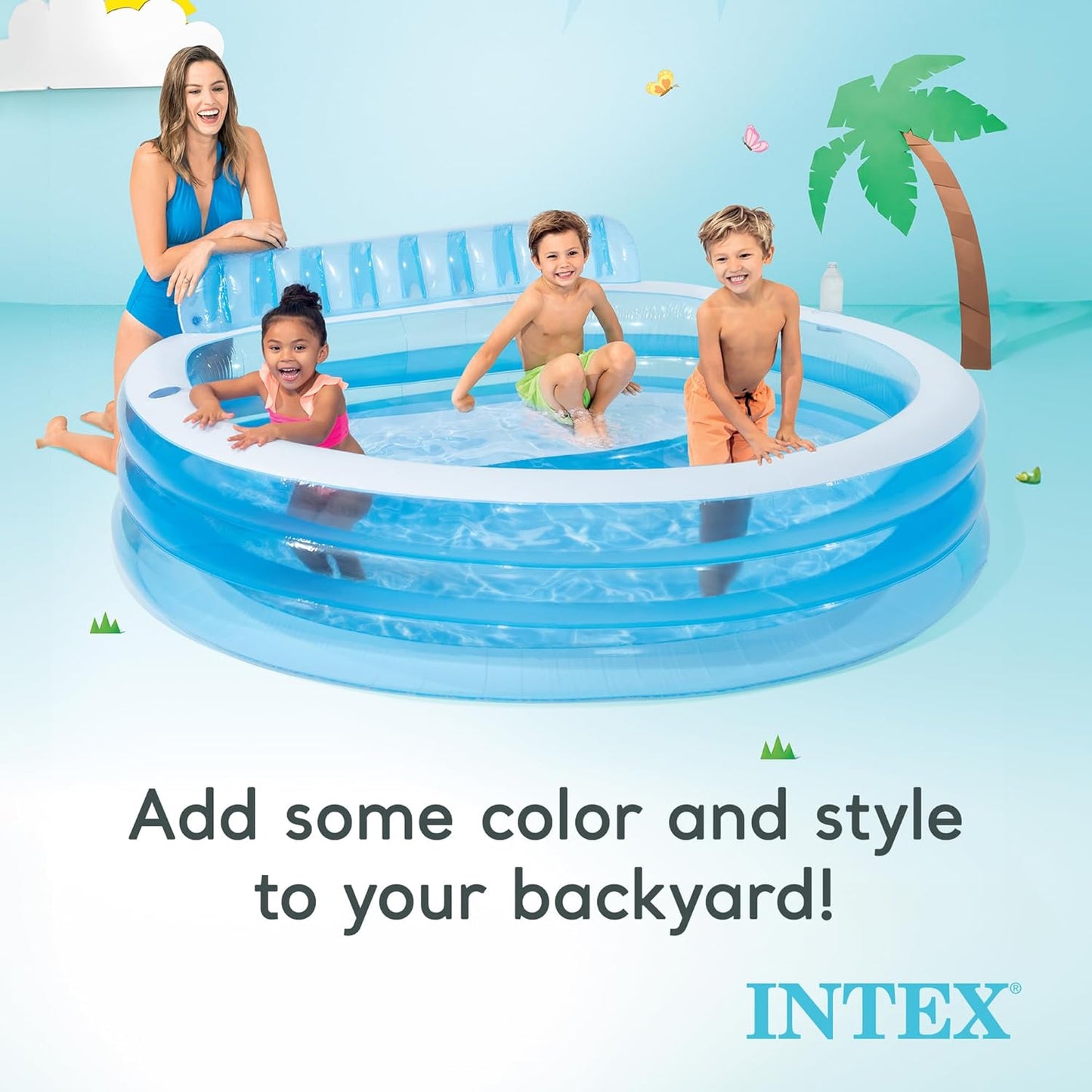 Intex 57190 - 90" x 86" x 31" Inflatable Family Lounge Pool with Built-in Bench & Cup Holder