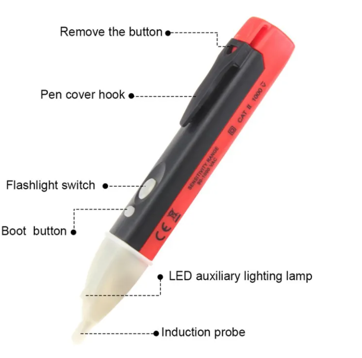 Portable Digital AC Voltage Detector, Multifunction Tester 90-1000V with LED and Sound.