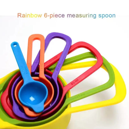 Pack of 6 Rainbow Measuring Cups and Spoons Set - High Quality Plastic Measuring Tools for Cooking and Baking - Measurements in Grams and Milliliters