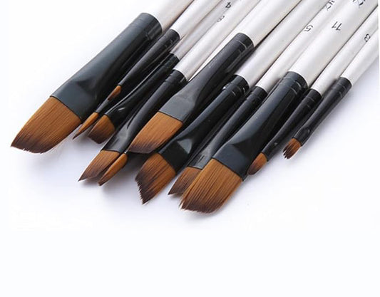 Professional Pack of 12 Angular Artist Brushes with Ultra-Soft Bristles for Oil, Acrylic, Watercolor, and Calligraphy