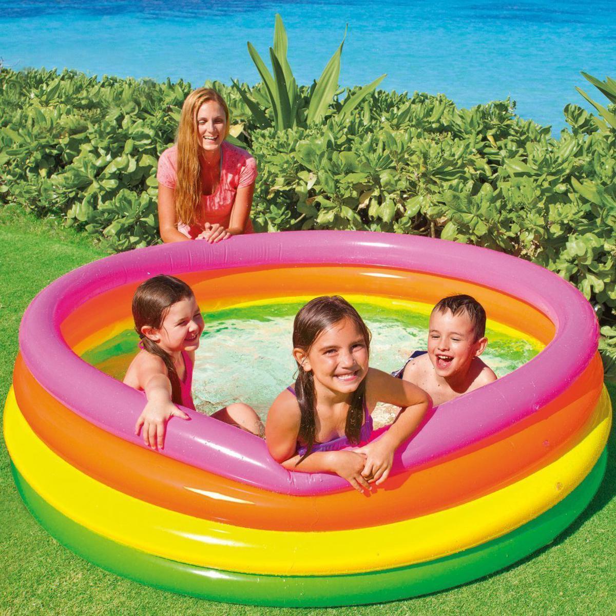 Intex 56441 + 66" x 18" + Sunset Glow Small Pool Bestway Fill N Fun-Play Inflatable Swimming Pool for Kids Baby Bath Tub