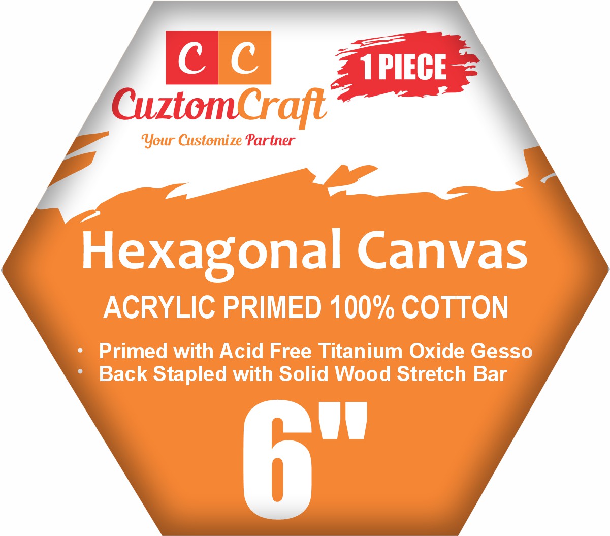 Hexagonal Canvas 6"/ 8"/ 10"/ 12" Inches Stretched Canvas for Painting